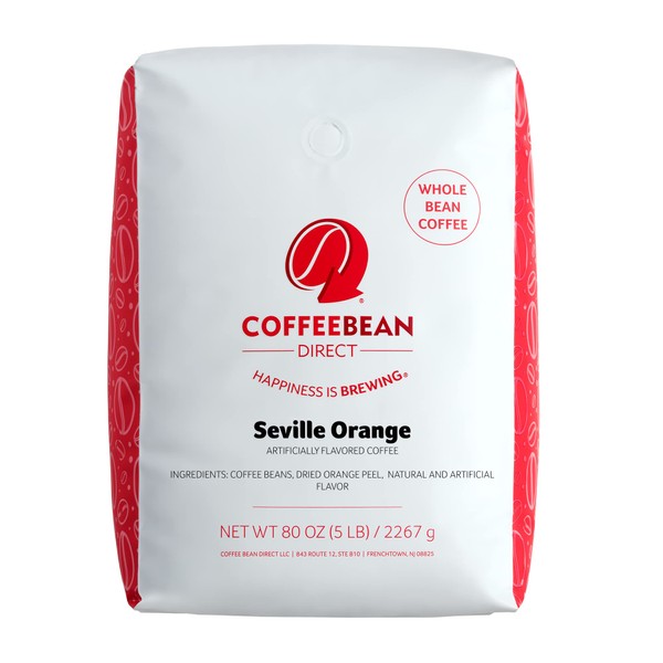 Coffee Bean Direct Seville Orange Flavored, Whole Bean Coffee, 5-Pound Bag