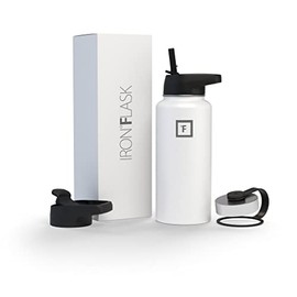 Insulated Water Bottle with Straw Lid - 40 Oz (3 Lids) - Cold 24hrs & Hot 12hrs Drinks - Vacuum Leakproof Double Walled Stainless Steel - Travel Sports Gym Camping & Hiking Hydration Flask