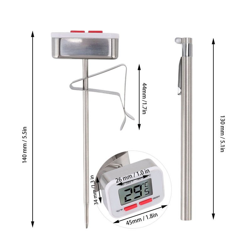 Food Thermometer Regulable Clip Large Display Screen Detachable Stainless Steel