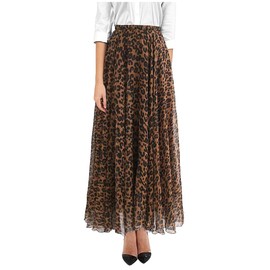 keland Women's Elastic Leopard Print Watercolour Maxi Skirt Dress With High Waist. - brown, size: m