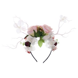 C-81 Headband with Colourful Artificial Flowers White Branches Forest Fairy Druids Fantasy Hair Accessories