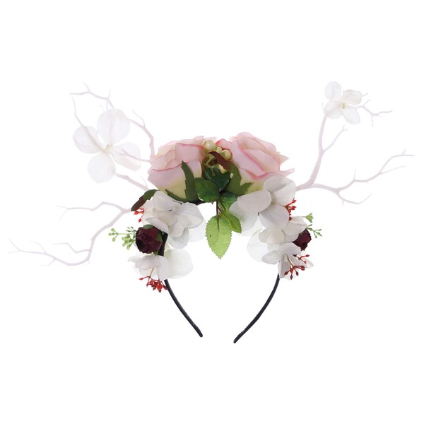 C-81 Headband with Colourful Artificial Flowers White Branches Forest Fairy