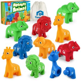 Coogam 26pcs Alphabet Matching Toy, Double-Sided Letters Fine Motor Skill Dino Toy for Kids Unisex Animals & Nature Language Toys - Specification: Safari animal