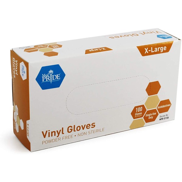 Medpride Vinyl Gloves| 4.3 mil Thick, Powder-Free, Non-Sterile, Heavy Duty Disposable Gloves| Medical, Food Handling