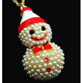 Unbranded Adorable SNOWMAN Pearl SNOW Ball Smile Enamel CHRISTMAS Gift Holiday Necklace