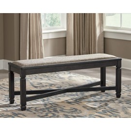 Signature Design by Ashley Tyler Creek Modern Farmhouse Upholstered Dining Room Bench, Antique Black Finish