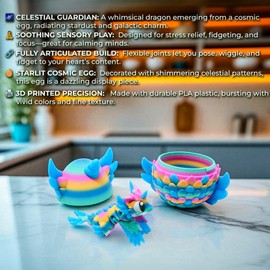 Dragón articulado con huevo de fantasía – Regalo de criatura mítica impreso en 3D, posible compañero articulado, estante detallado coleccionable o decoración de computadora, para adultos (dragón