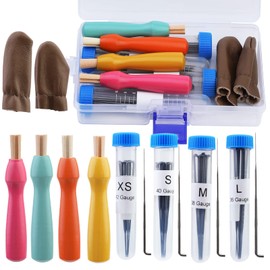 50 Pcs Needle Felting Tool Kits.Needle Felting Needles,Needle Felting Finger Protectors,4 Sizes Felting Needles with Colored Wood Handles,Needle Felting Kit for Beginners