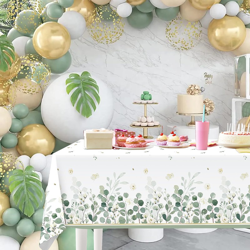 Lianxuia 3Pcs Sage Green Tablecloth, 54 x 108 Inch Eucalyptus