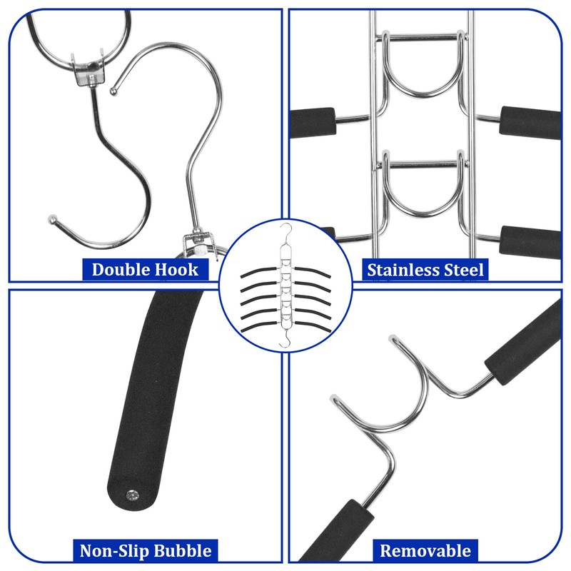 GZQXHOME 4 Pack 5-in-1 Anti Slip Stainless Metal Clothes Hange,Space