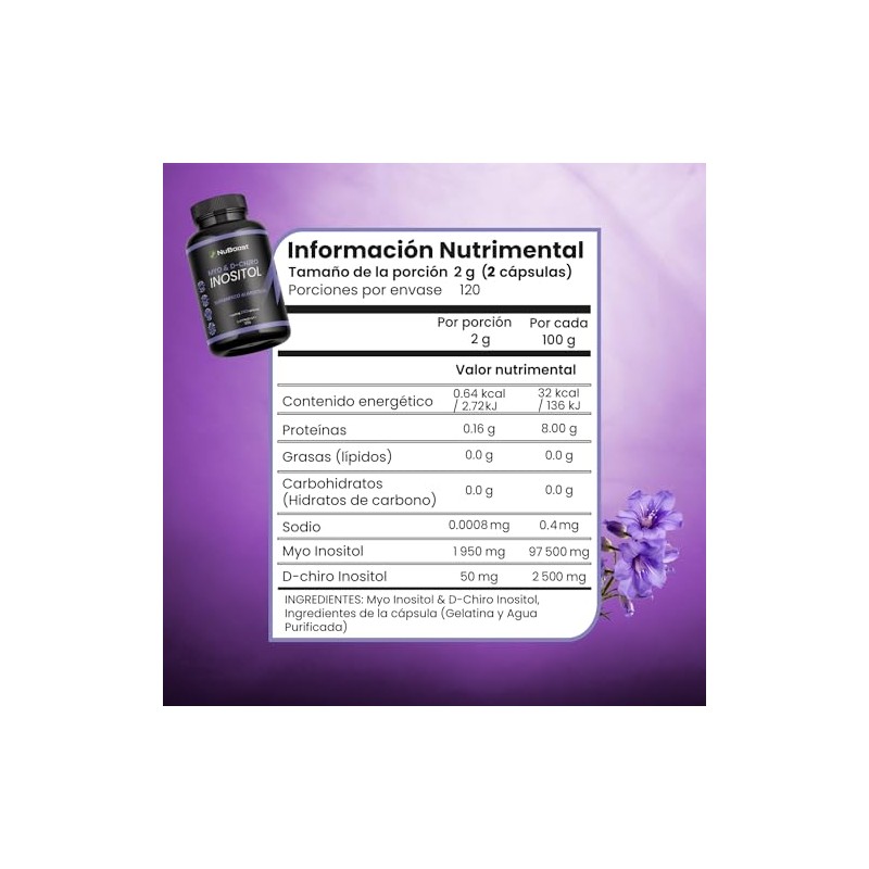 Nuboost Inositol 240 Cápsulas Myo Chiro Mezcla Hecho Usa