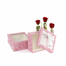 UNIKPACKAGING Set of 2, Velvet Square Shape Flower/Gift Boxes for Luxury Style Arrangements (Pink)