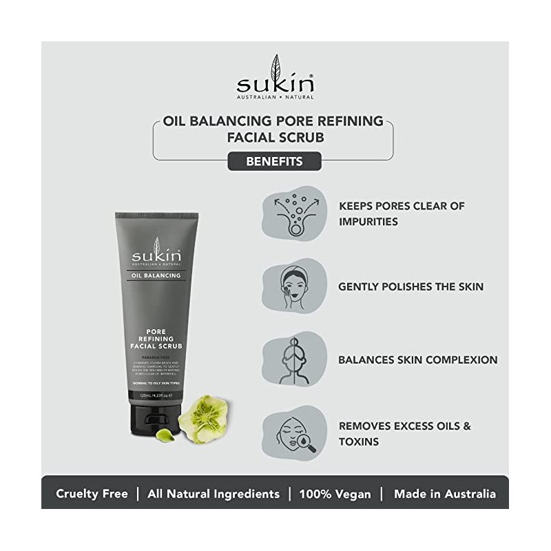 Sukin Oil Balancing Plus Charcoal Pore Refining Facial Scrub 125ml