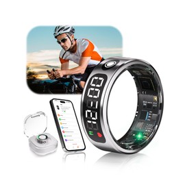 XSWCCJJ 7.0 Smart Ring with LED Screen, 5 ATM Waterproof, 5.3 + EDR Technology, 0.1% ± Error, Smart Ring for Men and Women to Monitor Sleep, Heart Rate, Silver 8#