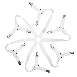 Aclolo Bed Sheet Clips Adjustable Anti Slip Clips Bed Sheet Slipping Clips Non-Slip Elastic Band 6 Sides Triangle (White)