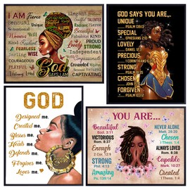 African Americans Wall Decor for Women - I Am positive Affirmations Bible Verse God Quotes Wall Decor - gallery Wall Decor - Christian Wall Art & Decor - Black Girl Black women religious Wall Decor