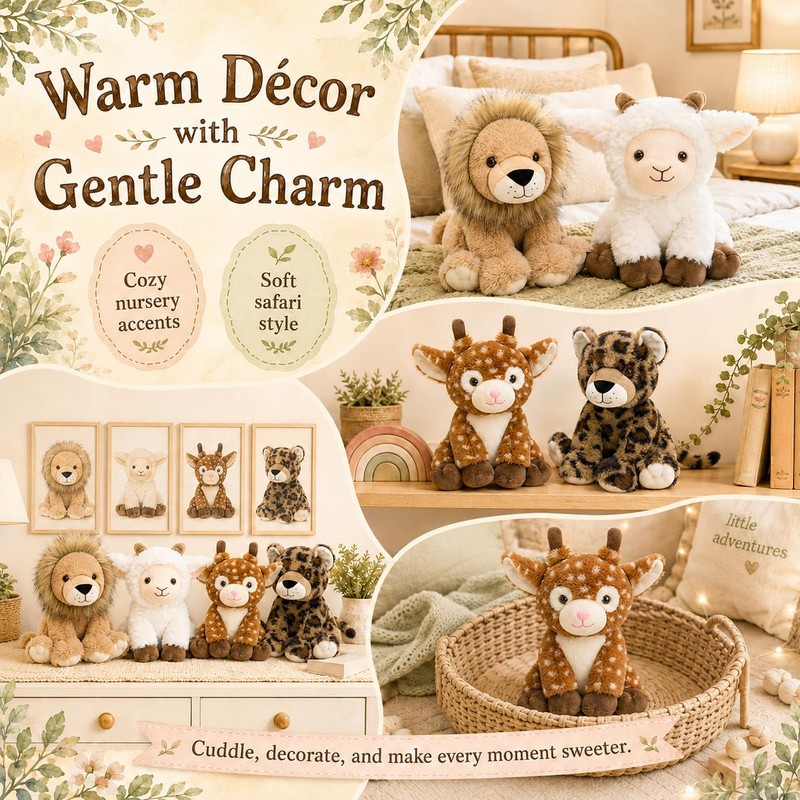 MorisMos 4 Pcs Bulk Stuffed Animals, 8" Woodland Plush