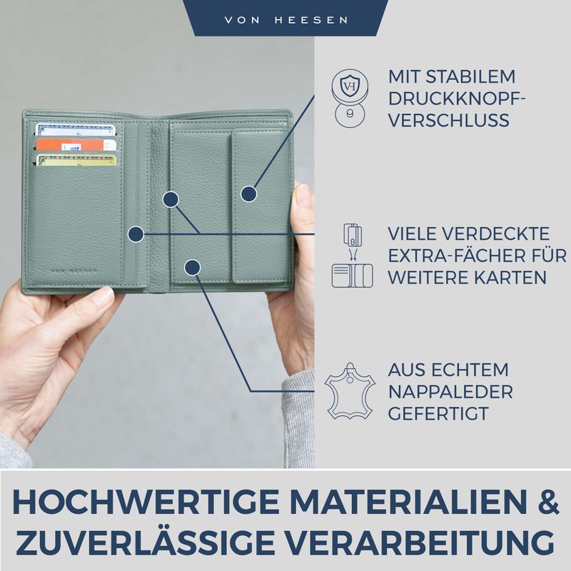VON HEESEN® Wallets Men & Women, Turquoise (Silver Pine), With