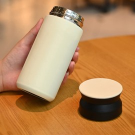 Frafuo Stainless Steel Insulated Water Bottle 350ml - Pocket Size Vacuum Insulated Travel and Sports Bottle with Lid and Removable Filter for Hot or Cold Drinks-White