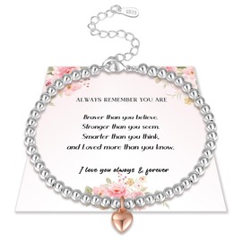 EXGOX Bracelets for Women 925 Sterling Silver Bracelet Adjustable Silver Bead Bracelet Love Heart Charm Ladies Bracelets Jewelry Gift for Women Girls (Small Heart Rose)