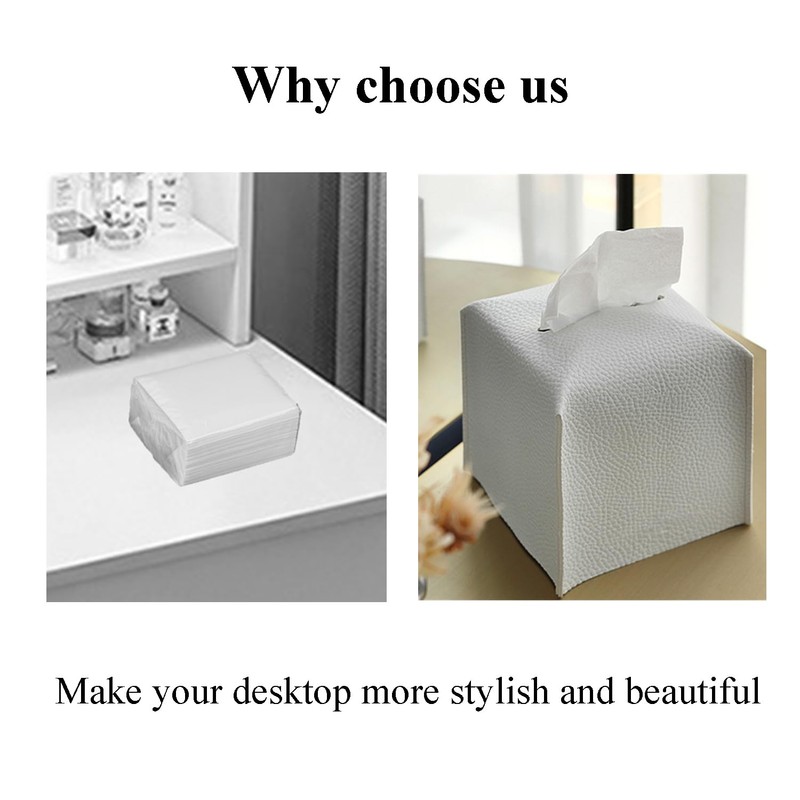 Square Leather Tissue Box with Bottom Strap PU Leather Modern