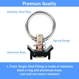 lukar 12 Pack L Track Tie Down O Ring L Track Accessories Black L Track Single Stud Fitting with Round Ring, 4000LBS Capacity