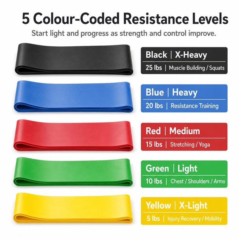 Resistance Band Kit (5 x 1.2m Bands) Use for Strength