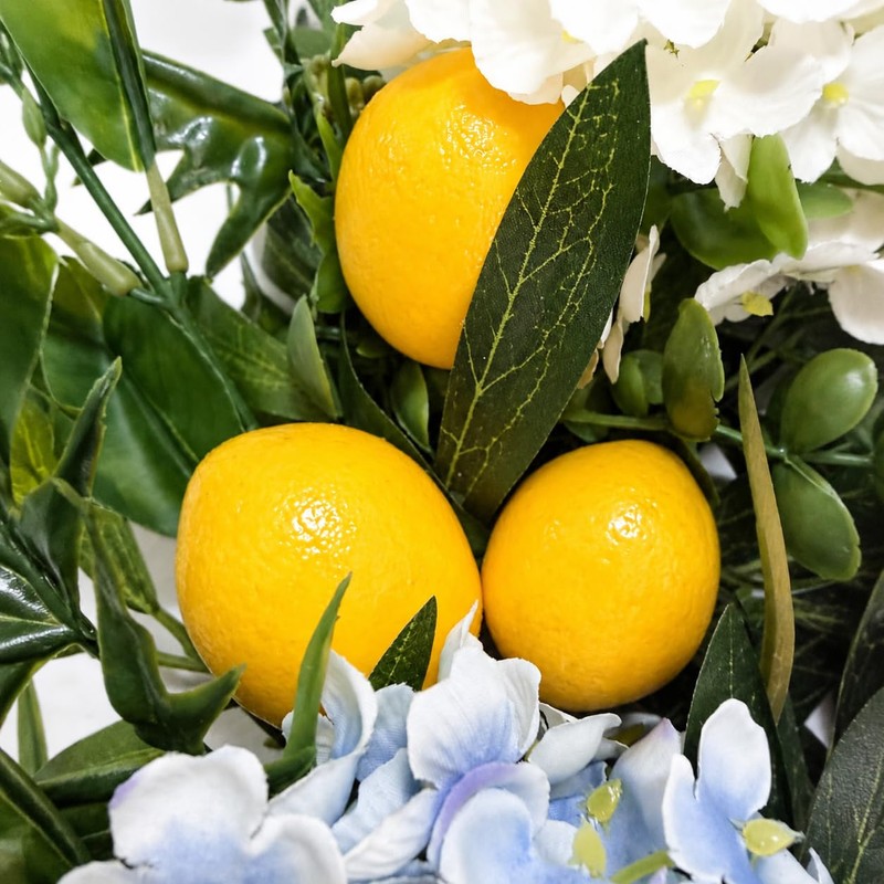 Spring Lemon Wreath for Front Door, 22 Inch Farmhouse Hydrangea