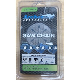 8" Archer Chainsaw Chain 3/8".043-33DL Homelite Ryobi RY43161, RY43160A, PA4360, P5452, RY40504A and also compatible with the Milwaukee M18 Hatchet Pruning Saw 8" Guide Bar and Oregon 90PX033G R33