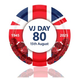 16Pcs VJ Day Plates 80th Anniversary Party Tableware,Celebration VJ-Day 80th Paper Plates Memorabilia Party 9 inch Plate Victory in Europe,VJ 80 Years Dinnerware Kit for Celebrat Partys Plate Décor