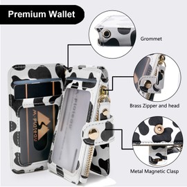 Penekin Keychain wallet, Rfid Blocking Credit Card Holder Leather, Zipper Card Case for Women, Cow print, Multi-function