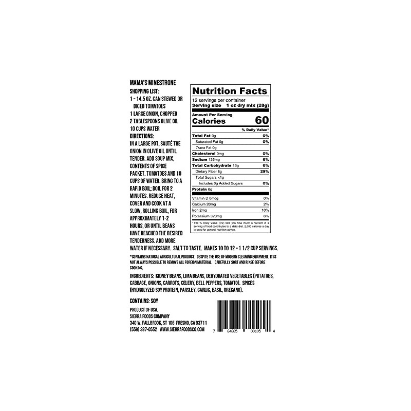 Sierra Soups Mama Sorrenti's Minestrone, 12-Ounce Bags (Pack of 6)