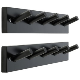 SKOLOO Wooden Wall Mounted Coat Rack,16'' Hole to Hole, 5 Pegs Bamboo Wall Hook for Hanging Clothes Robes Towels Hats,Black