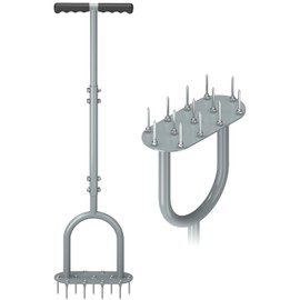 Senvert Lawn Aerator Spike Manual Yard Aerator with 13 Iron Spikes, Lawn Grass Aeration Tool, Garden Tool for Aerating Lawn Soil, Improves Lawn Health, Gray, JS-001