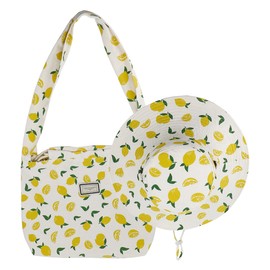 Reversible Bucket Hat Beach Bag Set Printed Wide Brim UV Protection Foldable Sun Hat Handbag Shoulder Bag Set for Travel (US, Alpha, One Size, Fresh Lemon)