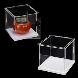 FINGERINSPIRE 2 Sets Clear Plastic Display Case 4.6x4.5x4.4inch Plastic Minifigures Display Cases with White Bases Square Dustproof Protection Showcase for Models Building Blocks Action Figures