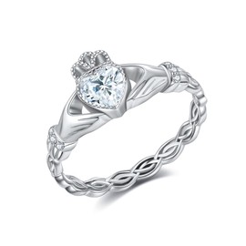 Claddagh Rings for women 925 Sterling Silver Claddagh Celtic Knot Promise Ring Wedding Engagement Celtic Irish Jewellery Gifts for Women Girls Wife(8)