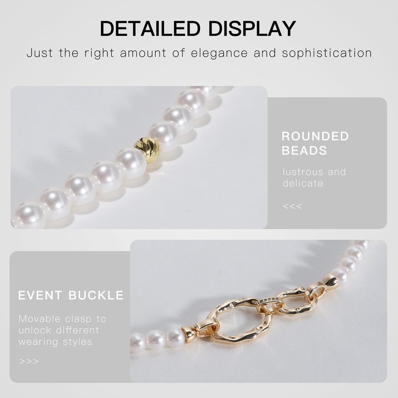 IDOKAWA White Pearl Strands Necklace Gold Link Combo Set for