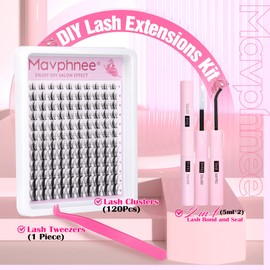 Manga Lash Clusters Kit Spiky Cluster Eyelash Extensions Kit Anime Lashes Individuals Dramatic Lash Extensions Kit DIY at Home 8-16MM Cluster Lashes Kit with Bond and Seal Waterproof and Tweezers