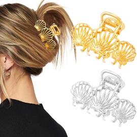 Vovii 2Pcs Seashell Claw Clips Starfish Hair Clip for Women Beach Hair Accessories, Ocean Starfish Accessories for Mermaid Outfit Cosplay Beach Dress (Gold,Sliver)