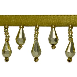 Trims By The Yard Joanne Beaded Teardrop Fringe Trim, Decorative Fringe for Fashion, Costume, or Home Decor, Washable Fringes, 5-Yard Cut, Gold