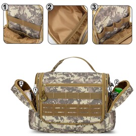 Prokva Tactical Toiletry Travel Bag for Men, Hanging Dopp Kit Hygiene Bag Shower Organizer with Hook for Toiletries and Shaving Care, Camouflage Brown (Empty Bag)
