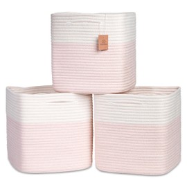 NaturalCozy 13 Inch Cube Storage Bins Cotton Rope Woven Baskets for Organizing 3-Pack | 13 x 13 Storage Cubes | Fabric Square Storage Baskets for Shelves Organizer, Kids Toy Bins, Closet Baby Nursery