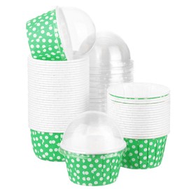 sourcing map 50 Set Cupcake Liners with Dome Lids, Muffins Liners Wrappers, Disposable Baking Cups for Wedding and Birthday Party Decoration Green