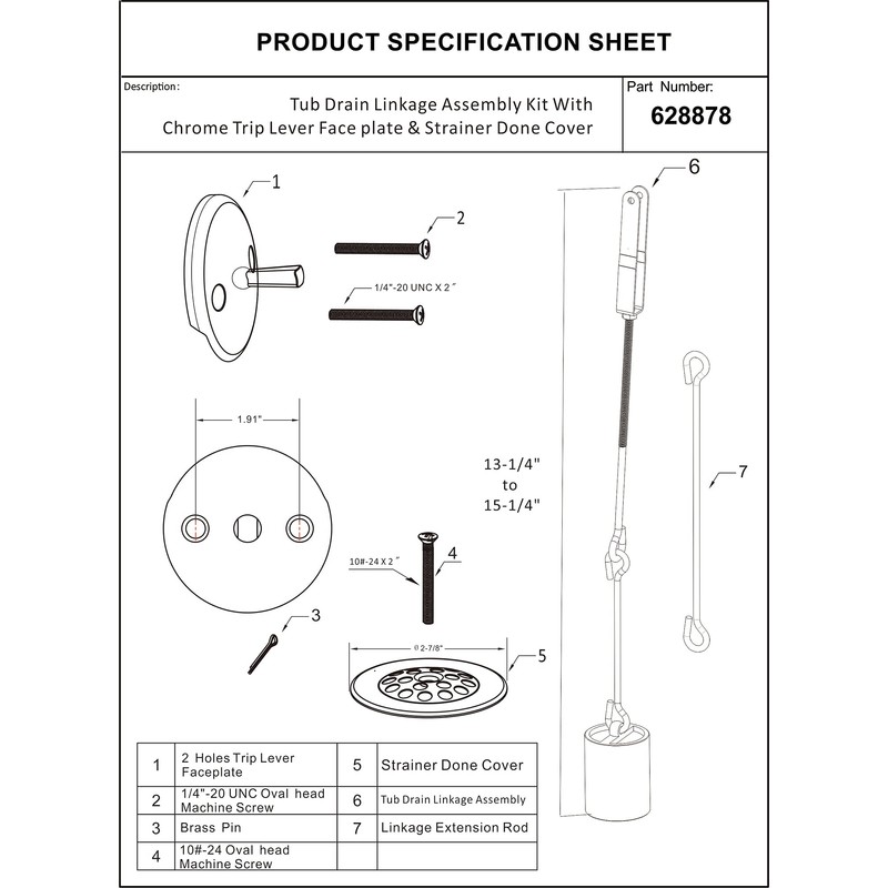 Tub Drain Linkage Assembly with Trip Lever and Strainer Done