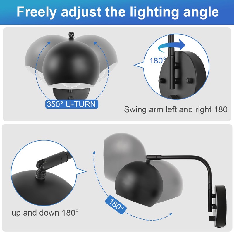 VATONI Dimmable Wall Sconces Set of 2, Plug in Wall