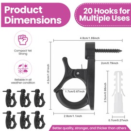 WedDecor Q-Hanger Cup Hooks with Safe Buckle – Rustproof ABS Plastic Screw Hooks for Outdoor Lights, Birdhouses, Chains, Ceiling or Wall Mount – Easy to Install, 20pcs