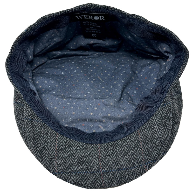 WEROR WEROR-380.1 Men's Flat Cap Peaked Cap Herringbone, charcoal