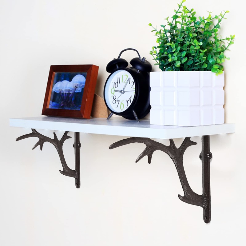BRASSTAR Cast Iron Deer Antler Design Wall Shelf Bracket Thick