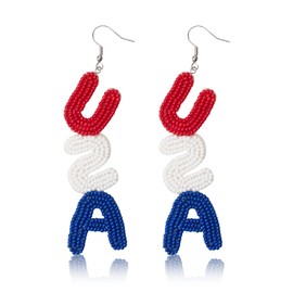 USA Letter Dangle Earrings – 4th of July Earrings Patriotic American Flag Drop Earrings, Red White & Blue Independence Day Earrings for Women